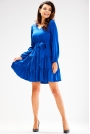 Krótka Sukienka z Długim Bufiastym Rękawem - Niebieska