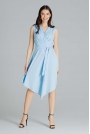 Niebieska Asymetryczna Sukienka z Kopertowym Dekoltem