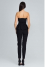 Czarny Elegancki Komplet Gorsetowa Bluzka + Długie Spodnie