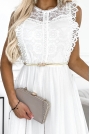 Biała Zwiewna Sukienka z Koronką i Złotym Paskiem