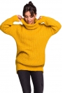 Miodowy Oversizowy Sweter-Tunika z Golfem