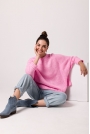 Sweter Oversize z Nietoperzowym Rękawem - Różowy