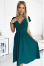 Zielona Rozkloszowana Sukienka Lekko Elastyczna z Brokatem