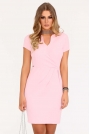 Różowa Wizytowa Sukienka z Krótkim Rękawem