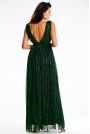Zielona Połyskująca Maxi Sukienka z Zachwycającym Dekoltem V