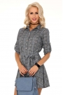 Szara Sukienka Szmizjerka w Kratkę