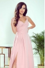Maxi Sukienka na Ramiączkach z Kopertowym Dekoltem - Różowa