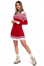 Czerwona Świąteczna Sukienka Swetrowa z Obniżoną Talią
