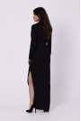 Czarna Midi Sukienka z Asymetrycznym Dekoltem i Długim Rękawem