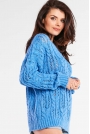 Luźny Sweter o Ażurowym Splocie - Niebieski