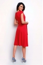 Czerwona Wyjściowa Rozkloszowana Sukienka z Dekoltem Karo