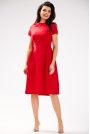 Klasyczna Rozkloszowana Sukienka z Krótkim Rękawem - Czerwona