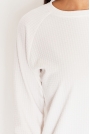Ecru Minimalistyczna Bluzka z Dyskretną Fakturą z Długim Rękawem
