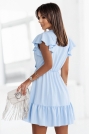 Niebieska Kopertowa Sukienka Mini z Falbaną