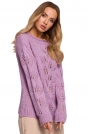 Sweter Oversize z Ażurowym Wzorem - Liliowy