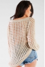 Oversizowy Sweter w Ażurowy Wzór - Beżowy
