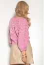 Ażurowy Sweter z Bufiastym Rękawem - Różowy