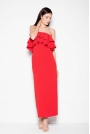 Czerwona Sukienka Długa Elegancka z Falbankami