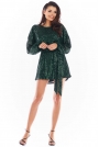 Luźna Mini Sukienka w Stylu Glamour - Zielona