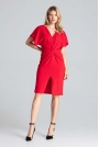 Czerwona Elegancka Sukienka Midi z Zakładanym Dekoltem 
