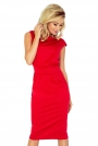 Czerwona Sukienka Elegancka Midi z Zaznaczoną Talią