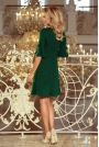 Zielona Trapezowa Sukienka z Rozkloszowanym Rękawem do Łokcia