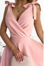 Sukienka z Kopertowym Dekoltem Wiązana na Ramionach - Różowa