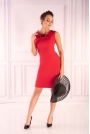 Czerwona Dopasowana Sukienka bez Rękawów z Dodatkiem Szyfonu