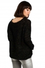 Czarny Klasyczny Sweter z Dekoltem V ze Złotą Nitką
