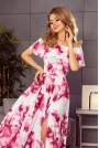 Różowa Kwiecista Maxi Sukienka z Hiszpańskim Dekoltem