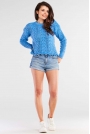 Ażurowy Sweter z Ozdobnym Wykończeniem - Niebieski