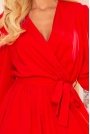 Kopertowa Sukienka z Bufiastym Rękawem - Czerwona