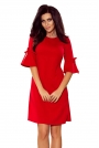Czerwona Trapezowa Sukienka z Rozkloszowanym Rękawem do Łokcia