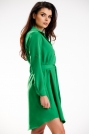 Koszulowa Sukienka z Podpinanym Rękawem  - Zielona
