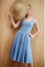 Bawełniana Rozkloszowana Sukienka na Ramiączkach - Niebieska