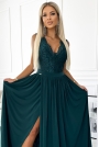 Wieczorowa Sukienka Maxi z Koronkową Górą bez Rękawów - Zielona