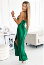 Zielona Satynowa Długa Sukienka z Drapowaniem