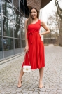 Sukienka na Szerokich Ramiączkach z Plisowanym Dołem - Czerwona