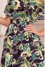 Maxi Sukienka z Hiszpańskim Dekoltem w Zielone Liście