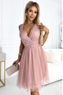 Różowa Tiulowa sukienka Kopertowa z Ozdobna Klamrą
