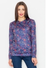 Granatowa Klasyczna Bluza w Kolorowe Kwiaty