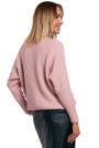 Klasyczny Luźny Sweter w Prążek - Różowy