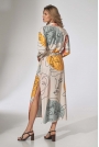 Długa Koszulowa Sukienka z Paskiem - Wzór 123