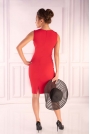 Czerwona Dopasowana Sukienka bez Rękawów z Dodatkiem Szyfonu