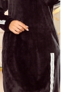 Długa Bluza z Kapturem z Dekoracyjną Tasiemką - Czarna Welur