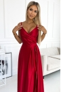 Maxi Sukienka na Ramiączkach z Kopertowym Dekoltem - Czerwona