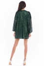 Luźna Mini Sukienka w Stylu Glamour - Zielona