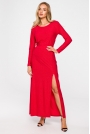 Wieczorowa Długa Sukienka z Brokatem - Czerwona