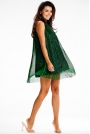 Zielona Rozkloszowana Sukienka na Imprezę z Efektem Lśnienia