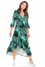 Zielona Asymetryczna Sukienka Midi z Florystycznym Motywem